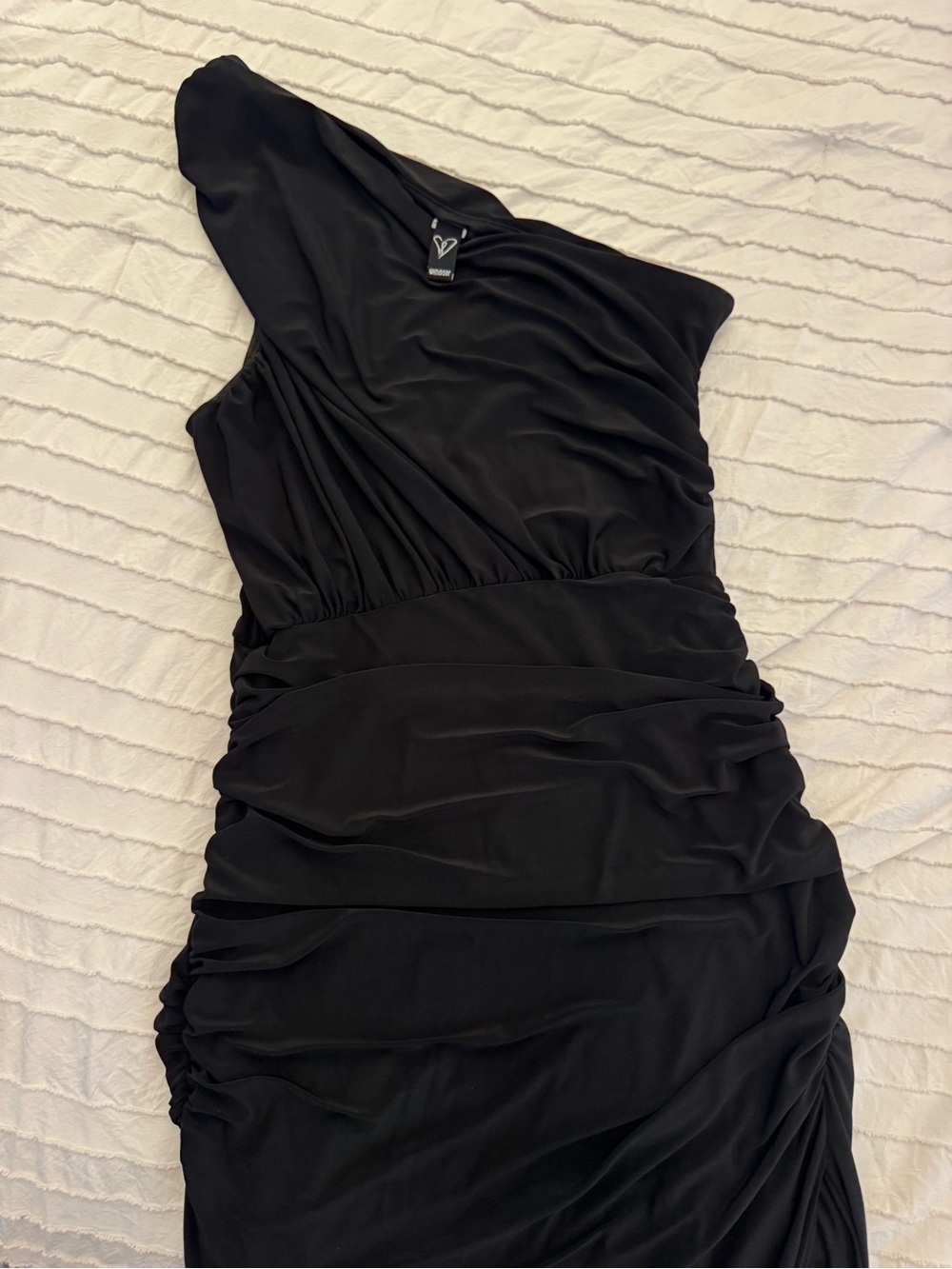 Windsor Black One-Shoulder Ruched Floor Legnth Dress